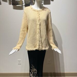 Jones New York Signature Knit Long Sleeve Cream Jacket Blazer Fur Trim Size 1X
